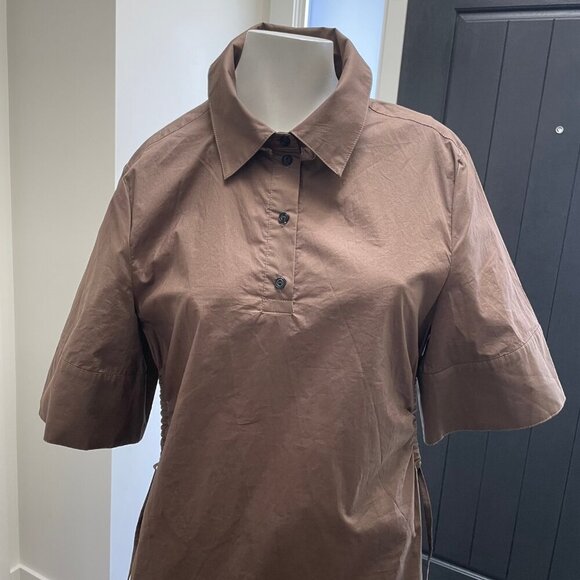 Birgitte Herskind Naja SS Circular Side Cut Out Midi Org Cot Dress Brown Sz 36 - Picture 6 of 14